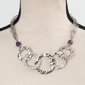 Italian designer Simona Collini hammered stainless steel & amethyst necklace